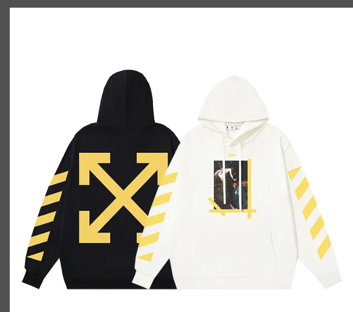 OFF-WHITE New Angel Caravaggio Oblique Striped Arrow Printed Hoodie with looped fabric