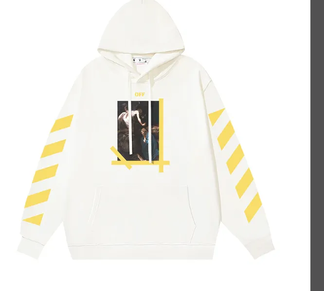 OFF-WHITE New Angel Caravaggio Oblique Striped Arrow Printed Hoodie with looped fabric