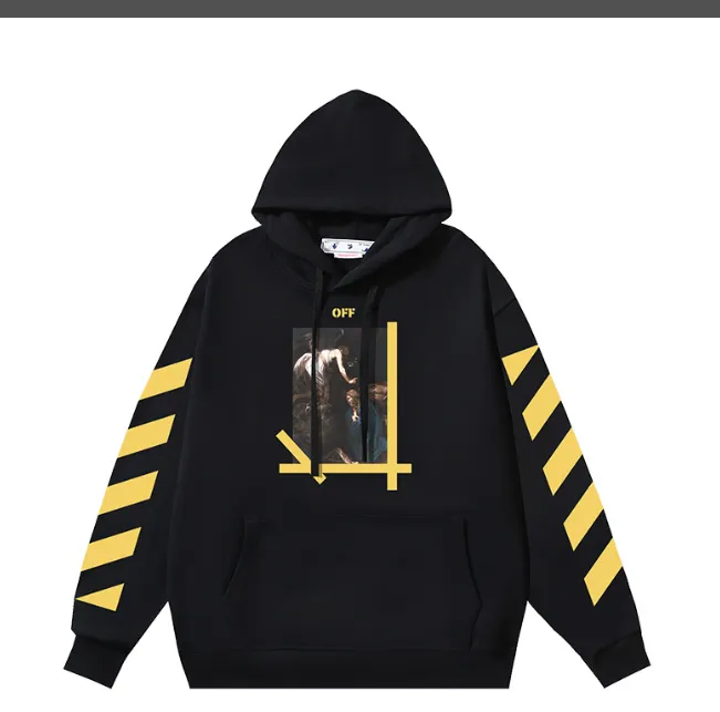 OFF-WHITE New Angel Caravaggio Oblique Striped Arrow Printed Hoodie with looped fabric