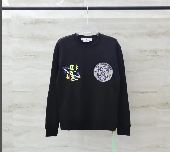 OFFWHITE New Alien 👽 Embroidered Arrow Star ⭐ Round neck looped hoodie