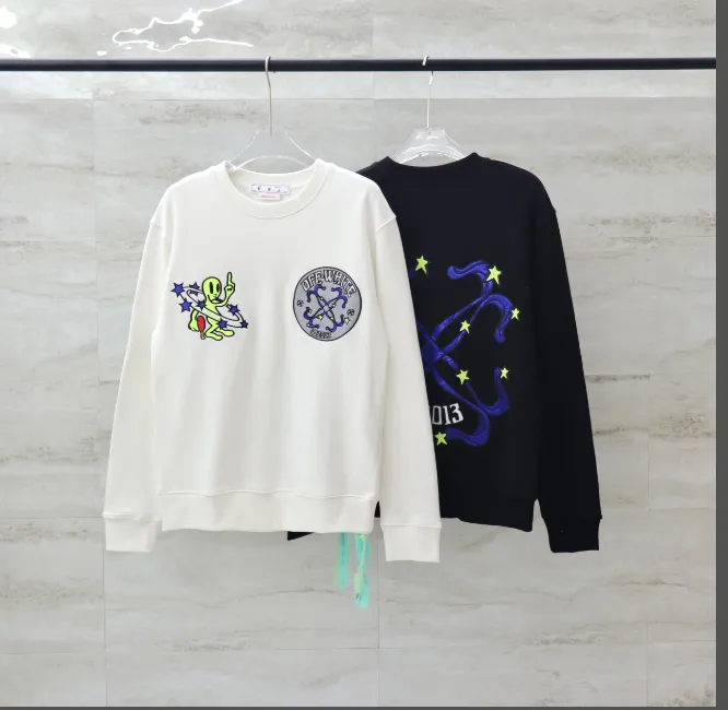 OFFWHITE New Alien 👽 Embroidered Arrow Star ⭐ Round neck looped hoodie