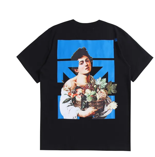 OFF-WHITE New 2024 Retro OFF Oil Painting Flower Basket Arrow Printed Pattern Short Sleeve