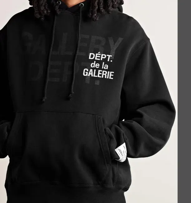 GALLERY DEPT GD MULTI LOGO HOODIE Retro American Classic Double Logo Printed Hoodie Black S M L XL