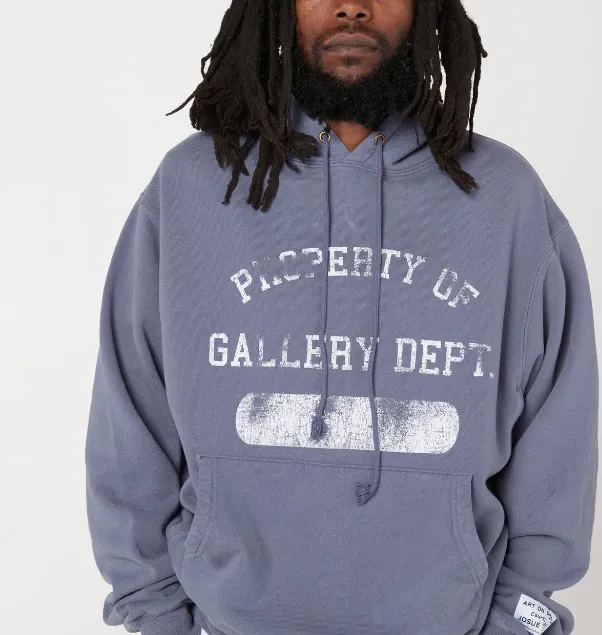 GALLERY DEPT PROPERTY P O HOODIE Retro American Washed Old English Logo Print NEW VINTAGE Hoodie Navy Blue S M L XL