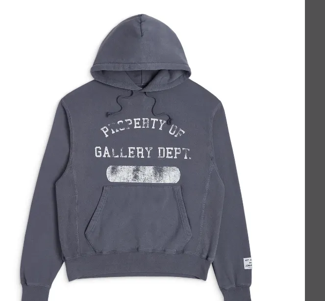 GALLERY DEPT PROPERTY P O HOODIE Retro American Washed Old English Logo Print NEW VINTAGE Hoodie Navy Blue S M L XL