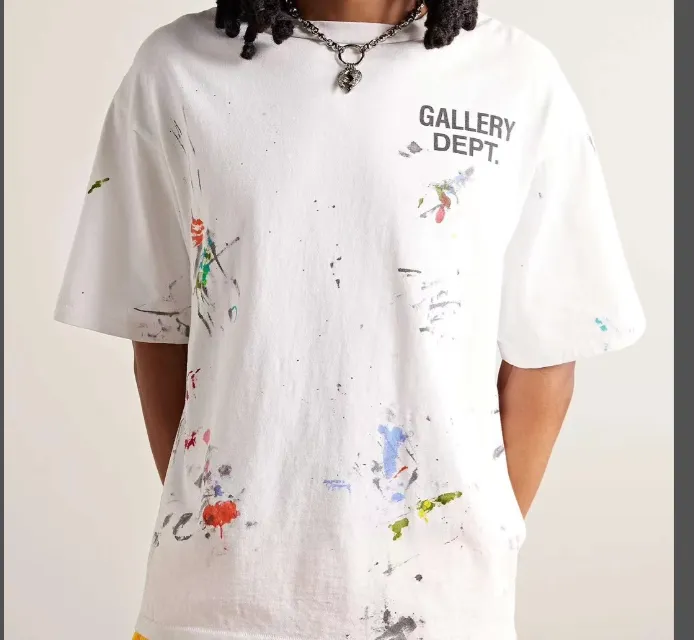 GALLERY DEPT PAINT SHOP SOUVENIR TEE Classic GD English LOGO Printing Retro Hand drawn Graffiti Art Short Sleeve T-shirt White S M L XL