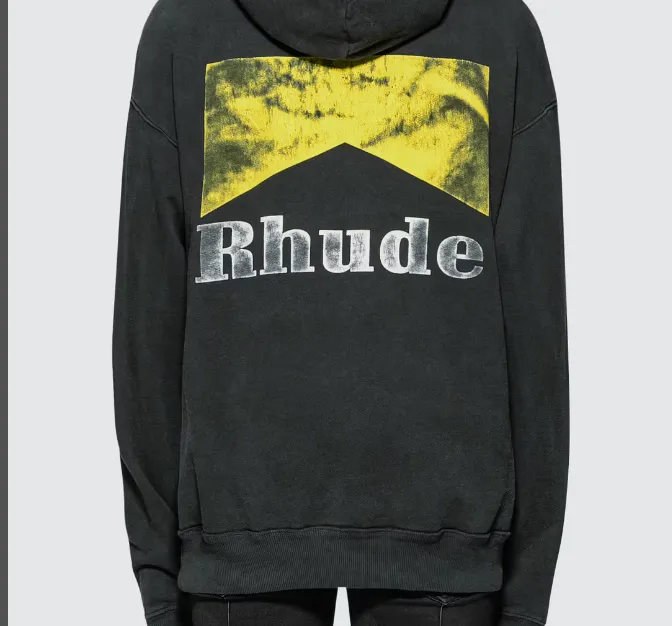 RHUDE CIGARETTE HOODIE Retro Classic Marlboro Logo Washed and Used Printed Hoodie Washed Black S M L XL