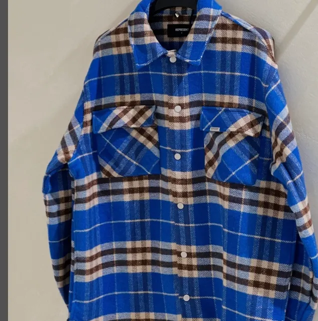 REPRESENT flannel plaid R-print jacket cardigan khaki blue S-XL size