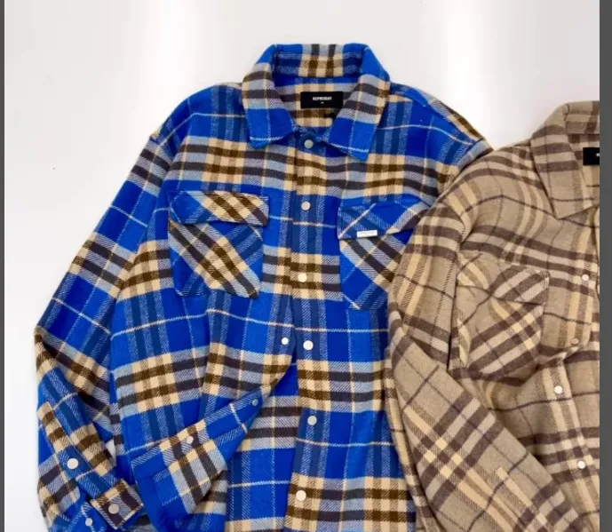 REPRESENT flannel plaid R-print jacket cardigan khaki blue S-XL size