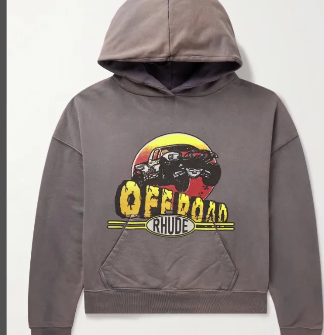 RHUDE Gray 'Off Road' Hoodie American Retro Jeep Off Road Culture Printed Hoodie