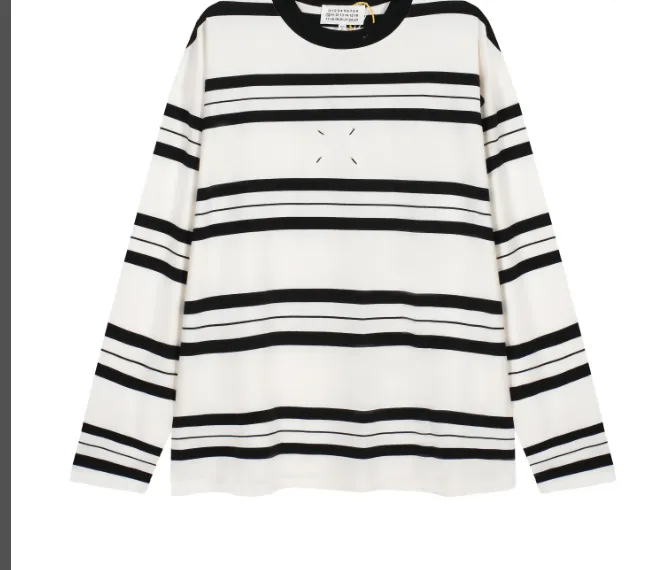 MM6 Maison Margiela striped long sleeved T-shirt with apricot stripes, black stripes, white stripes, size 46, size 48, size 50, size 52