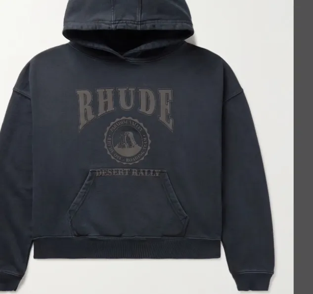 RHUDE Desert Valley Cropped Logo Print Cotton Jersey Hoodie Laundry Vintage NEW VINTAGE Badge Printed Hoodie