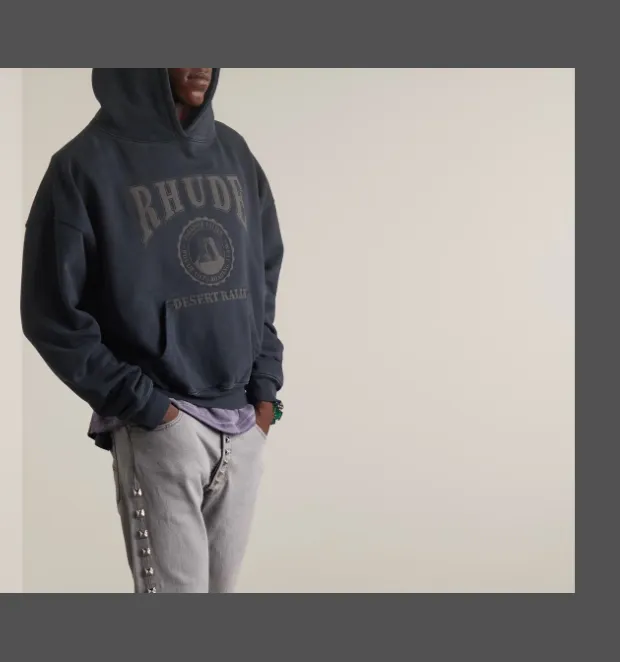 RHUDE Desert Valley Cropped Logo Print Cotton Jersey Hoodie Laundry Vintage NEW VINTAGE Badge Printed Hoodie