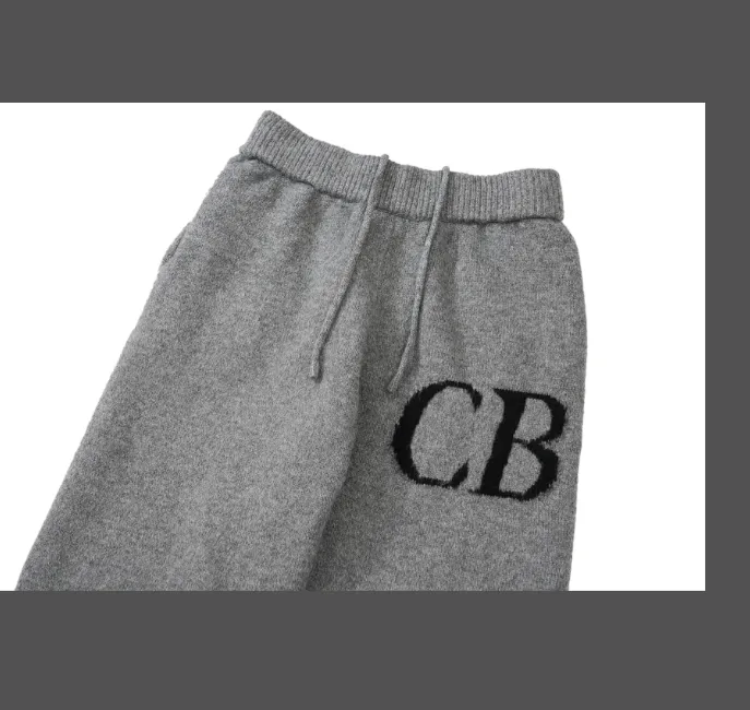 Cole Buxton niche minimalist letter logo jacquard loose woolen pants in navy blue, dark green, black, gray, size S-XL