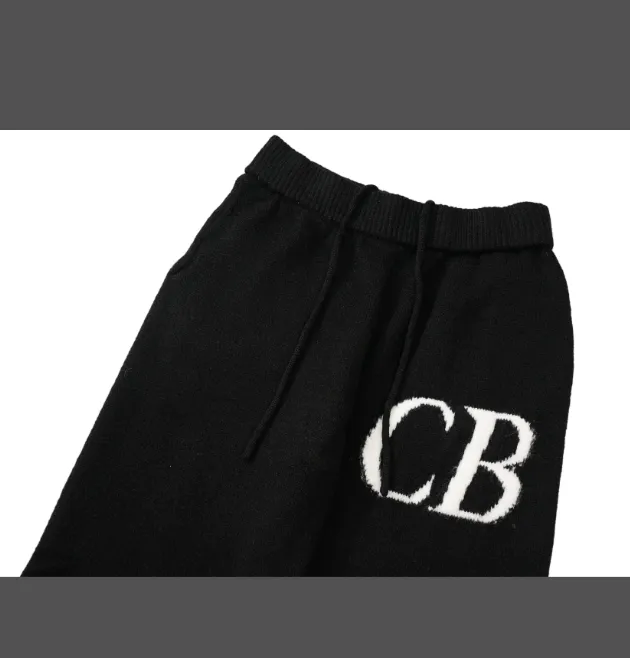 Cole Buxton niche minimalist letter logo jacquard loose woolen pants in navy blue, dark green, black, gray, size S-XL