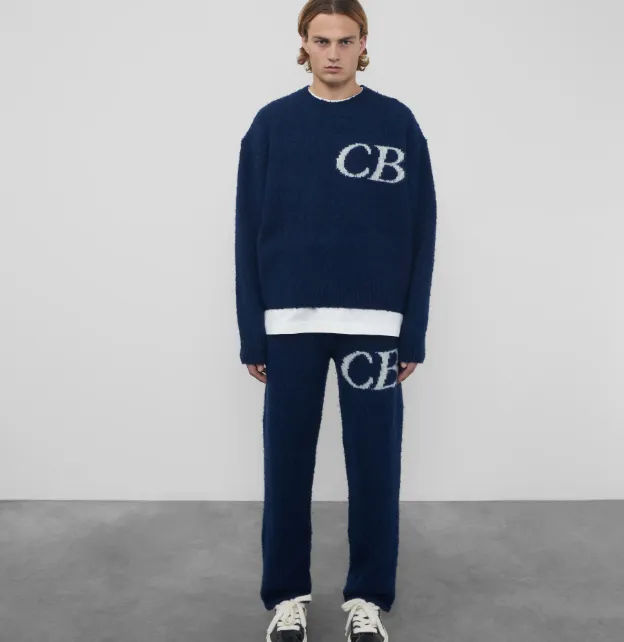 Cole Buxton niche minimalist letter logo jacquard loose woolen pants in navy blue, dark green, black, gray, size S-XL