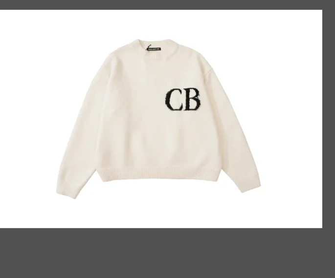 Cole Buxton niche minimalist letter logo jacquard loose round neck sweater navy blue dark green black beige gray S-XL size