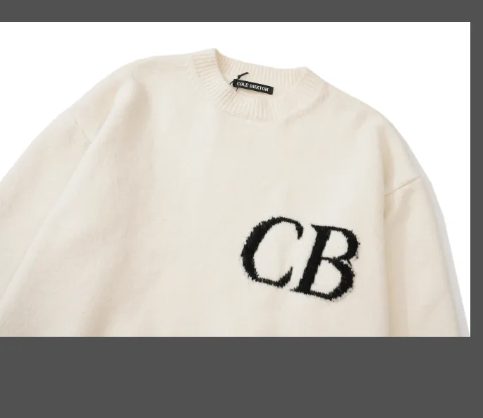 Cole Buxton niche minimalist letter logo jacquard loose round neck sweater navy blue dark green black beige gray S-XL size