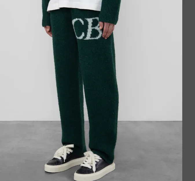 Cole Buxton niche minimalist letter logo jacquard loose woolen pants in navy blue, dark green, black, gray, size S-XL