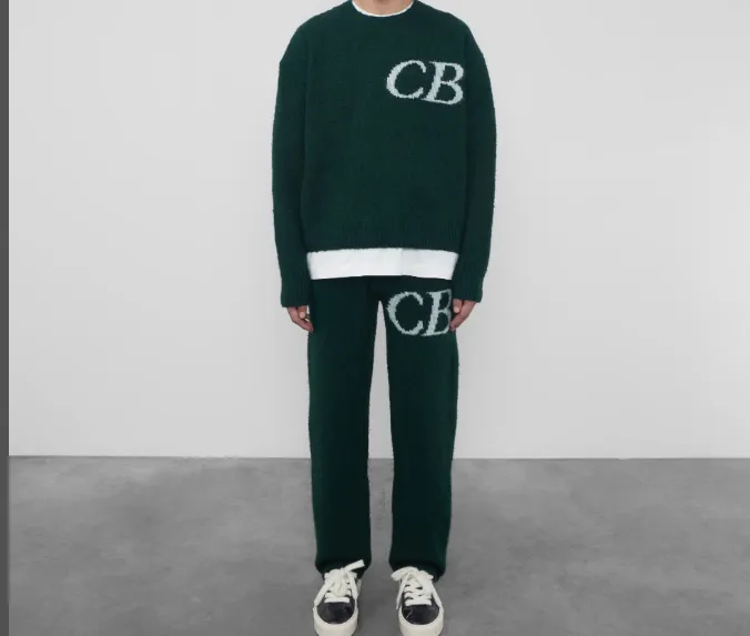 Cole Buxton niche minimalist letter logo jacquard loose woolen pants in navy blue, dark green, black, gray, size S-XL