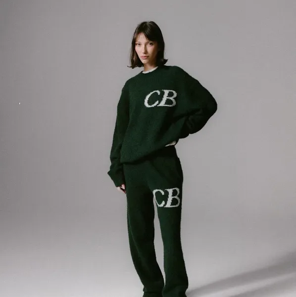 Cole Buxton niche minimalist letter logo jacquard loose woolen pants in navy blue, dark green, black, gray, size S-XL