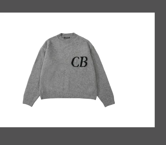 Cole Buxton niche minimalist letter logo jacquard loose round neck sweater navy blue dark green black beige gray S-XL size