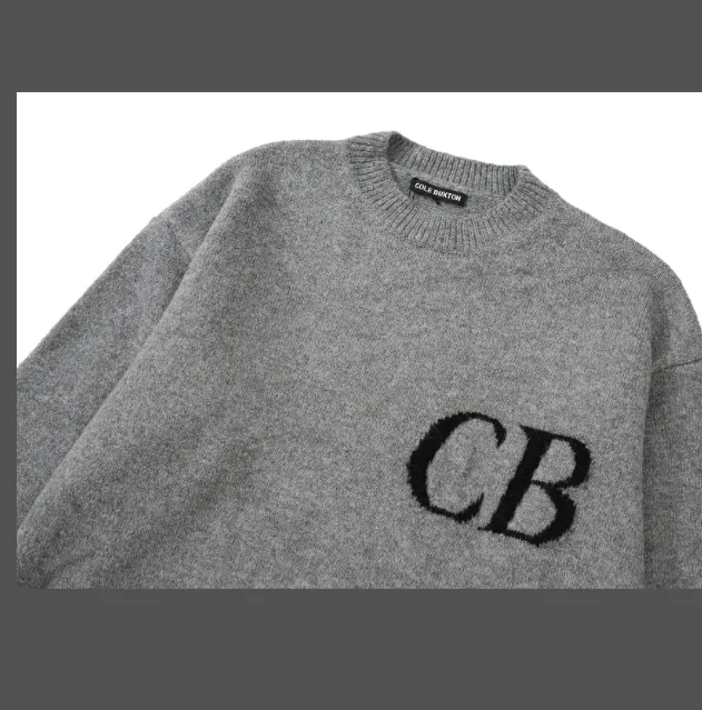 Cole Buxton niche minimalist letter logo jacquard loose round neck sweater navy blue dark green black beige gray S-XL size