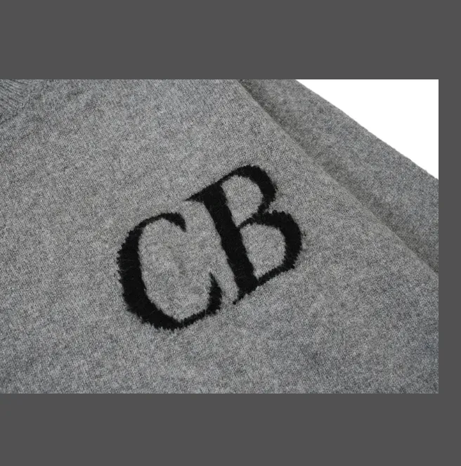 Cole Buxton niche minimalist letter logo jacquard loose round neck sweater navy blue dark green black beige gray S-XL size