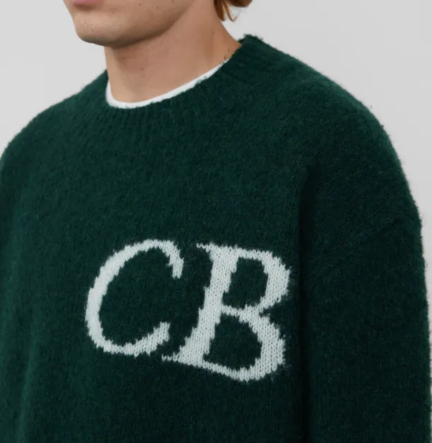 Cole Buxton niche minimalist letter logo jacquard loose round neck sweater navy blue dark green black beige gray S-XL size