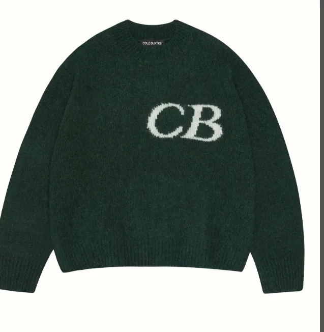 Cole Buxton niche minimalist letter logo jacquard loose round neck sweater navy blue dark green black beige gray S-XL size