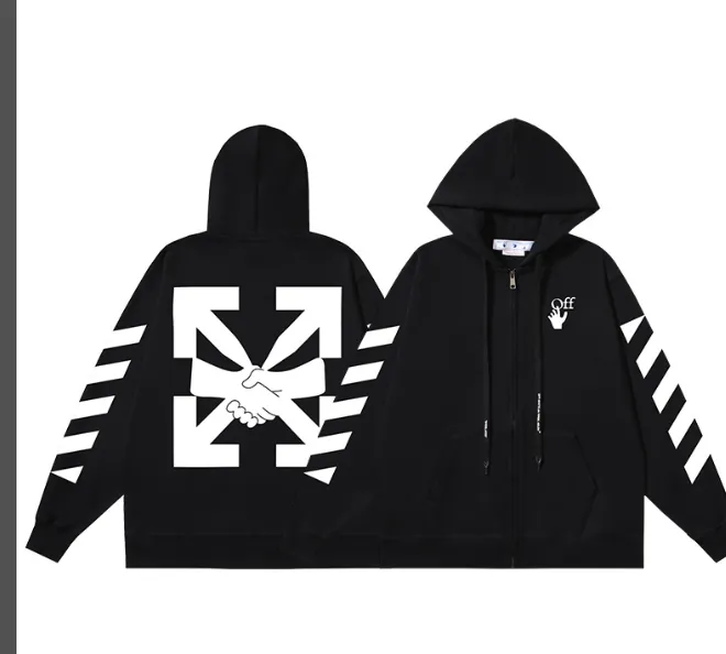 OFF-WHITE New Handshake Arrow White Mark Horse Printed Sleeve Hoodie Sweatshirt Zipper Coat 🧥