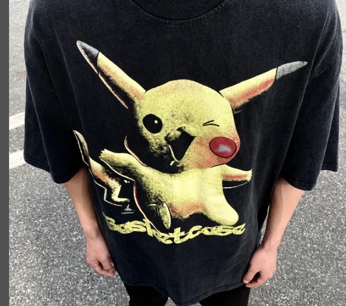 SAINT MICHAEL CHO "Pikachu" Limited Edition High Street Retro Heavy Old Washed Vintage Short Sleeve Size: S M L XL Note: Our company has applied for art copyright for this pattern, and piracy must be complained to the end