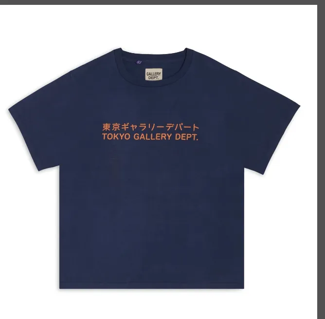 GALLERY DEPT TOKYO GD TEE Tokyo Limited Edition English Printed Round Neck Short Sleeve T-shirt Navy Blue S M L XL