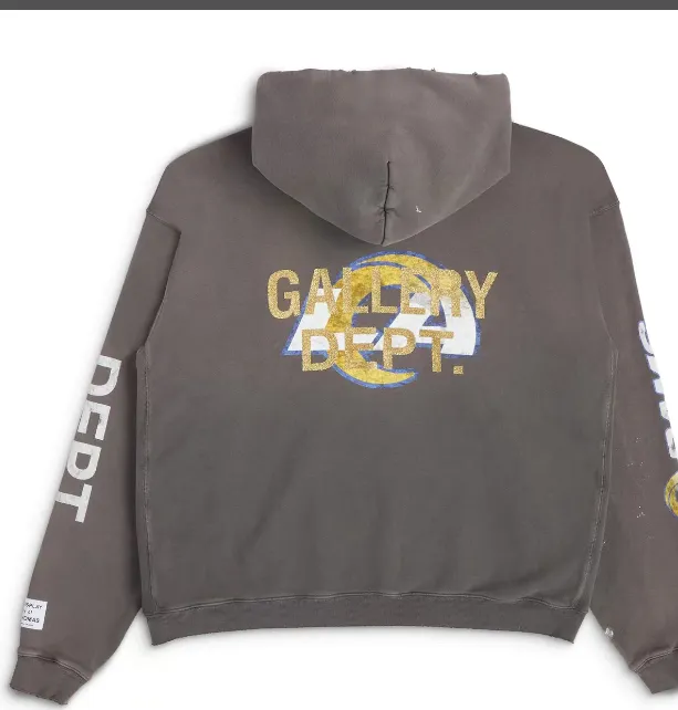 GALLERY DEPT GD X LA RAMS 90'S VINTAGE HOODIE Retro distressed hand-painted spray art print hooded sweatshirt