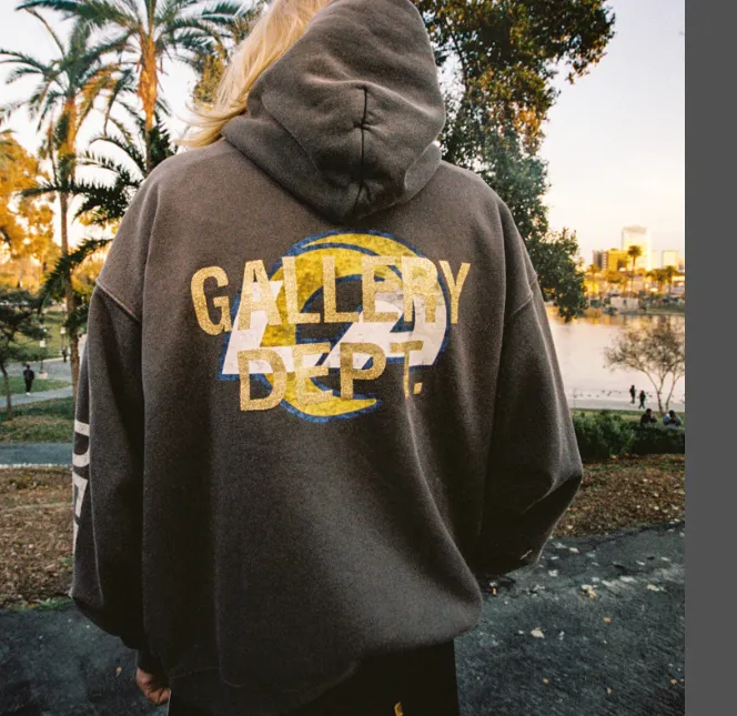 GALLERY DEPT GD X LA RAMS 90'S VINTAGE HOODIE Retro distressed hand-painted spray art print hooded sweatshirt