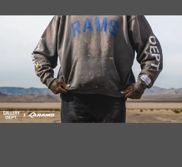 GALLERY DEPT GD X LA RAMS 90'S VINTAGE HOODIE Retro distressed hand-painted spray art print hooded sweatshirt