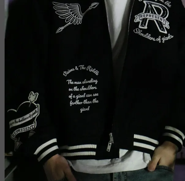 REPRESENT CHERUB WOOL VARSITY JACKET Retro Angel Embroidered Zipper Coat Baseball Jacket