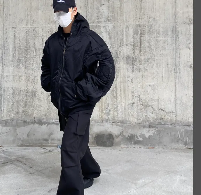 PROJECT G R silhouette structure broken cut hooded flight suit cotton jacket jacket black SML