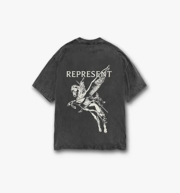 REPRESENT MASCOT T-SHIRT American Retro Washed Vintage Pocket Pegasus English Printed Short Sleeve T-shirt