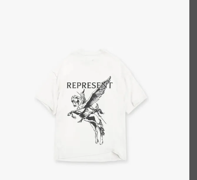 REPRESENT MASCOT T-SHIRT American Retro Washed Vintage Pocket Pegasus English Printed Short Sleeve T-shirt