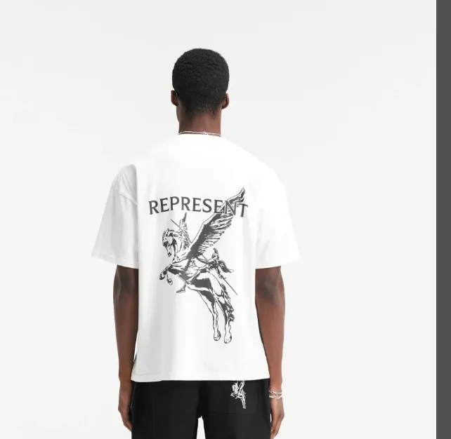 REPRESENT MASCOT T-SHIRT American Retro Washed Vintage Pocket Pegasus English Printed Short Sleeve T-shirt