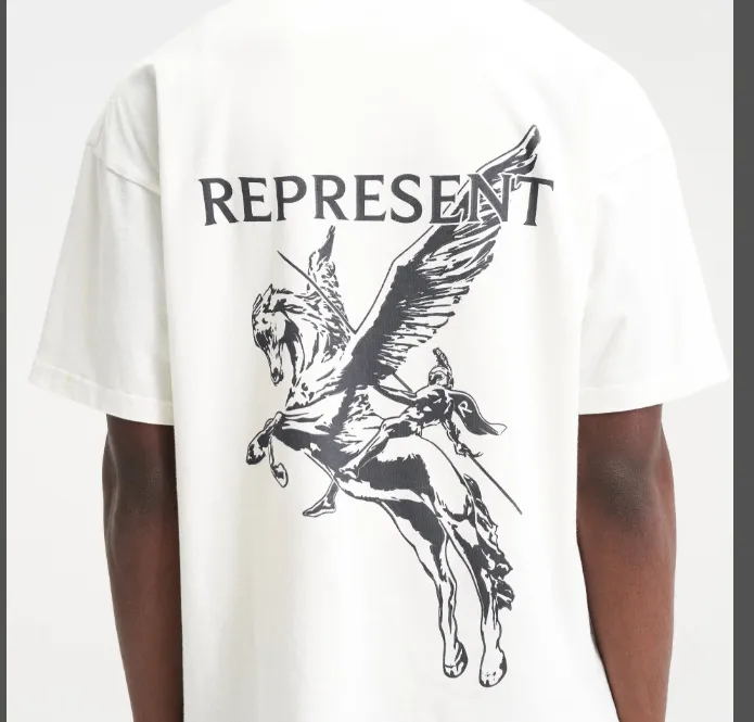 REPRESENT MASCOT T-SHIRT American Retro Washed Vintage Pocket Pegasus English Printed Short Sleeve T-shirt