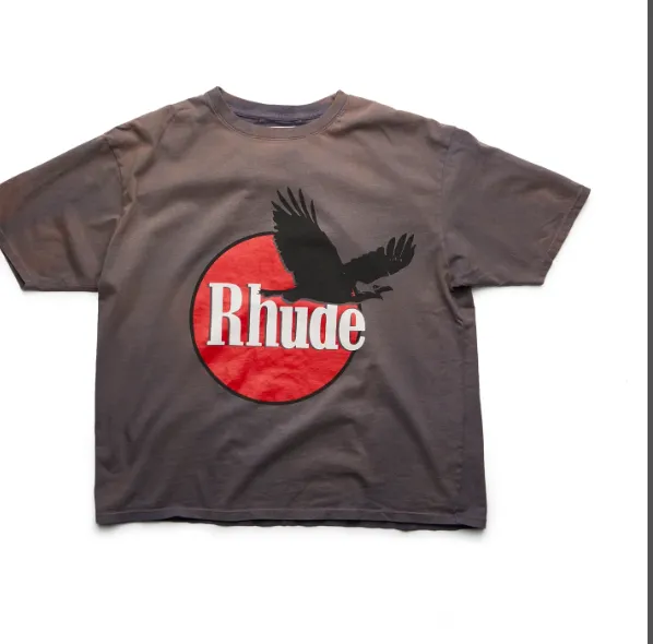 RHUDE EAGLE LOGO TEE Retro distressed washed American Eagle English vintage short sleeved t-shirt