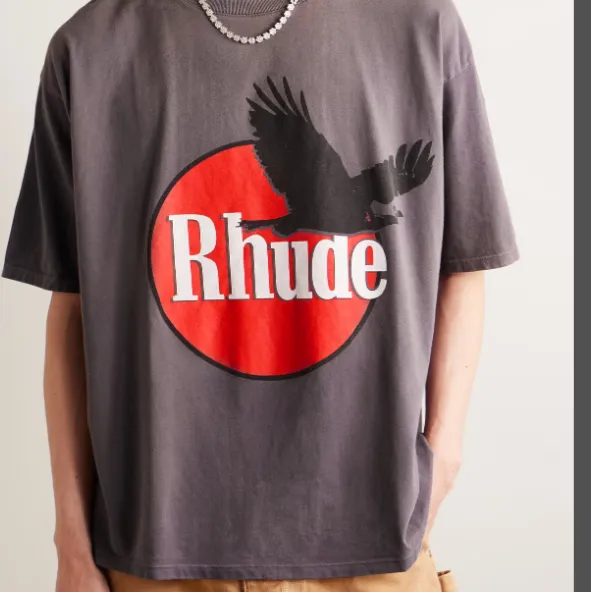 RHUDE EAGLE LOGO TEE Retro distressed washed American Eagle English vintage short sleeved t-shirt