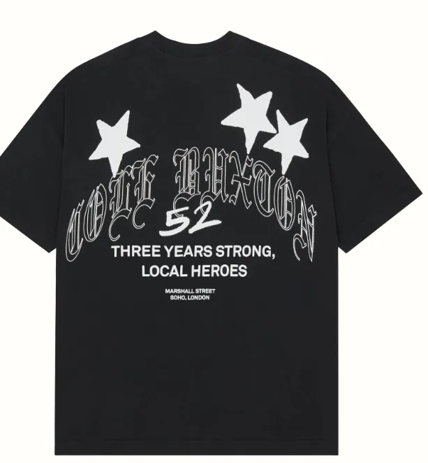 Cole Buxton London limited edition CB pentagram slogan logo short sleeved T-shirt black white S-XL size