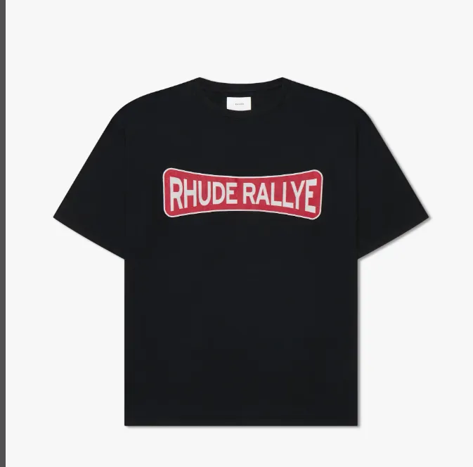 RHUDE Championship Letter Logo Slogan Retro Short Sleeve T-shirt Black S-XL Size