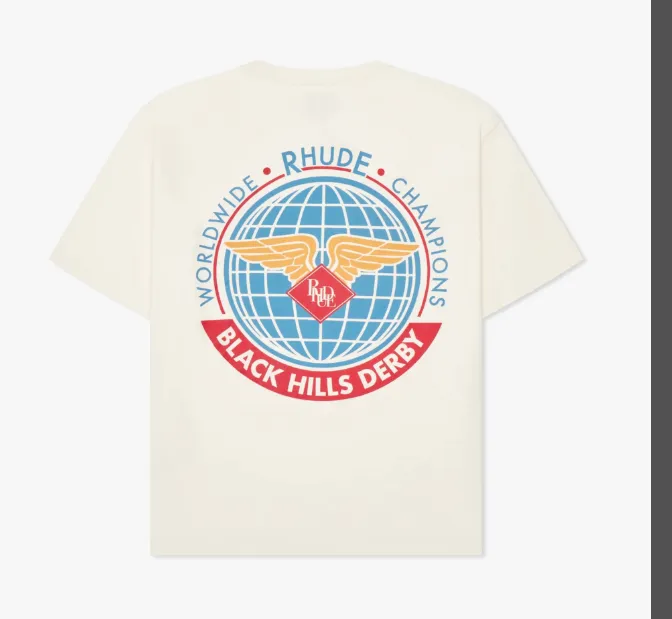 RHUDE Spring Summer Retro Logo Slogan Short Sleeve T-shirt White S-XL Size