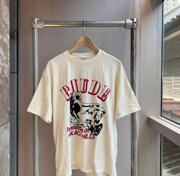 RHUDE Retro Slogan Logo Printed Short Sleeve T-shirt White S-XL Size