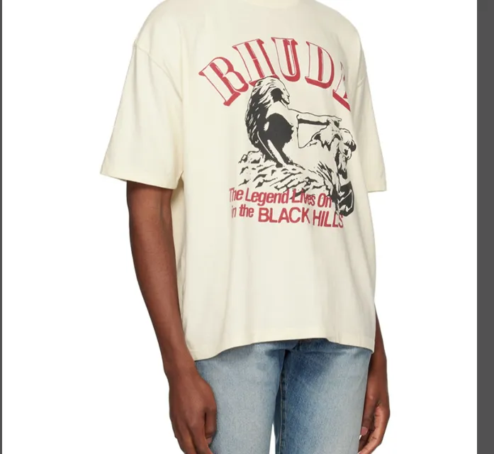 RHUDE Retro Slogan Logo Printed Short Sleeve T-shirt White S-XL Size