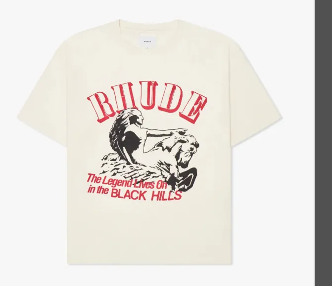 RHUDE Retro Slogan Logo Printed Short Sleeve T-shirt White S-XL Size